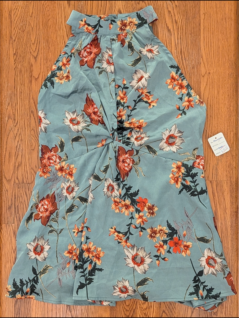 Doe & Rae Blue Floral Patterned Strappy Halter Tank Top